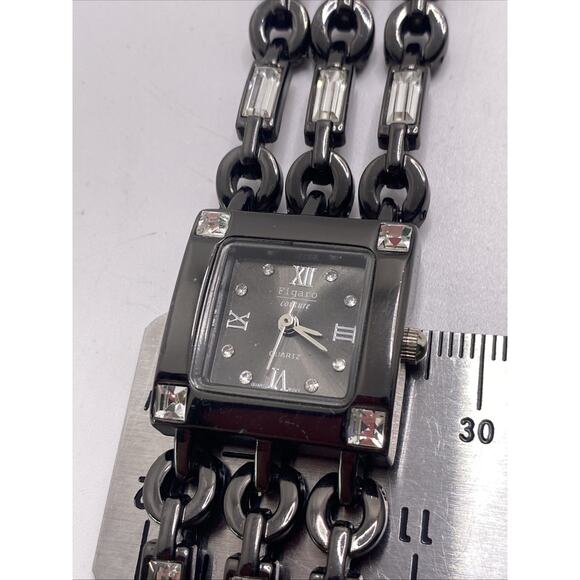 Vintage Figaro Dark Silver Rectangle Gem Tank Watch Works New Batterh - Picture 3 of 11